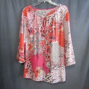 Chico's Coral Pink Floral Patchwork Tunic